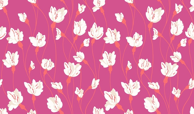 Flores creativas simples brotes con ramas patrón vectorial dibujado a mano colorido abstracto ditsy floral