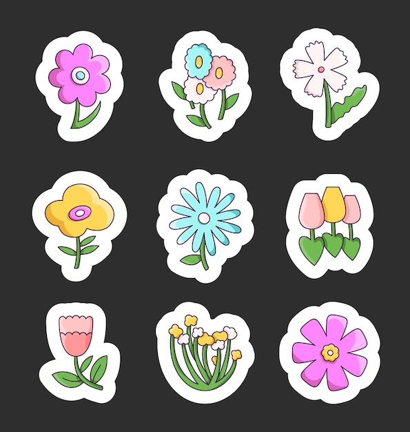 Flores decorativas bonitas pegatinas marcador de libros formas simples dibujo vectorial