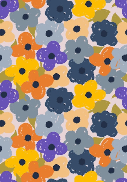 Flores decorativas de estilo escandinavo con patrón sin costuras para niños, ideales para telas textiles de verano