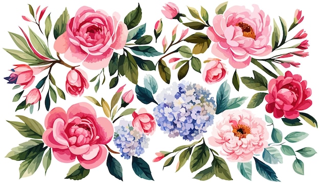 Flores decorativas ilustración floral composición botánica de hojas y brotes para boda o saludo