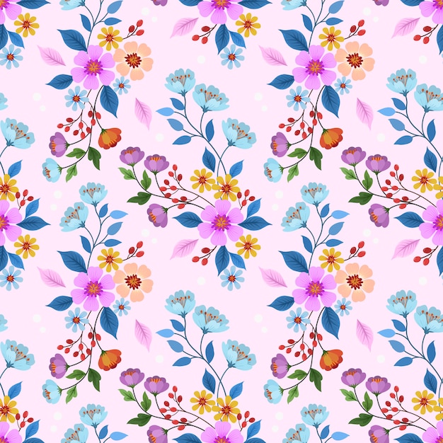 Flores dibujadas a mano en patrón transparente de color rosa.