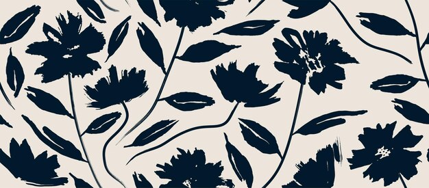 flores dibujadas a mano de patrones sin fisuras textura de pincel de tinta