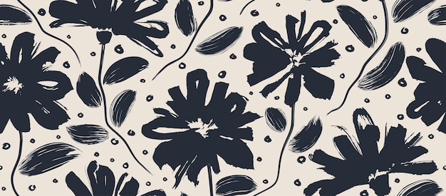 flores dibujadas a mano de patrones sin fisuras textura de pincel de tinta