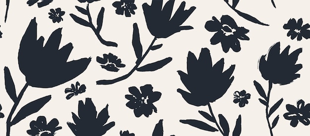 flores dibujadas a mano de patrones sin fisuras textura de pincel de tinta
