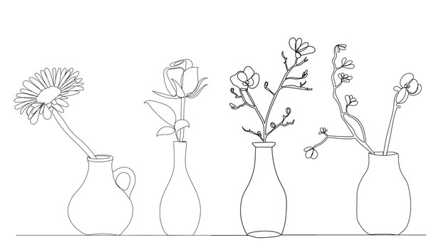 Flores un dibujo de línea aislado, vector