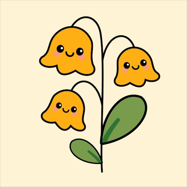 Flores de dibujos animados con caras sonrientes y hojas verdes