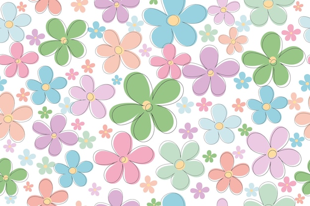 Flores de Doodle sin costuras de verano o primavera Impresión de flores delicadas y lindas