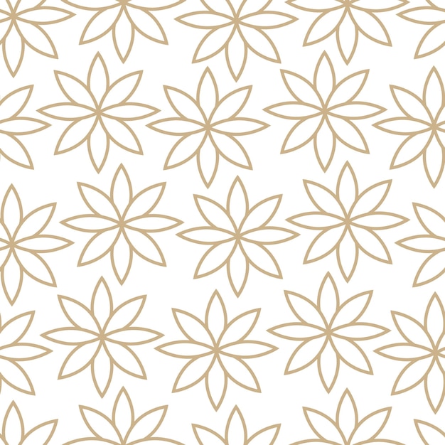 Flores doradas mínimas simples sobre fondo blanco lujo de patrones sin fisuras línea arte boho vector impresión
