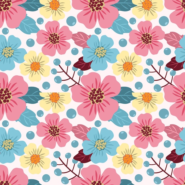 Vector flores dulces y deja un patrón sin costuras para papel tapiz textil de tela