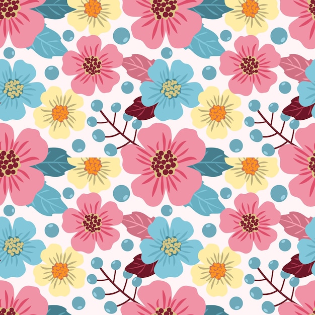 Flores dulces y deja un patrón sin costuras para papel tapiz textil de tela