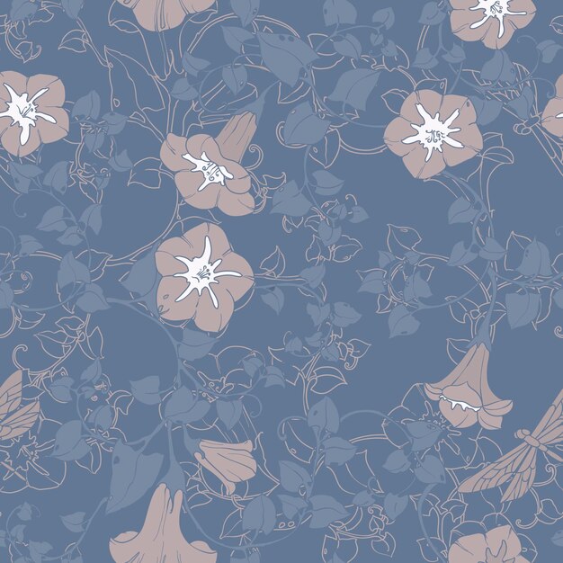 Flores de enredadera rizada de patrones sin fisuras Ilustración de color de vector floral