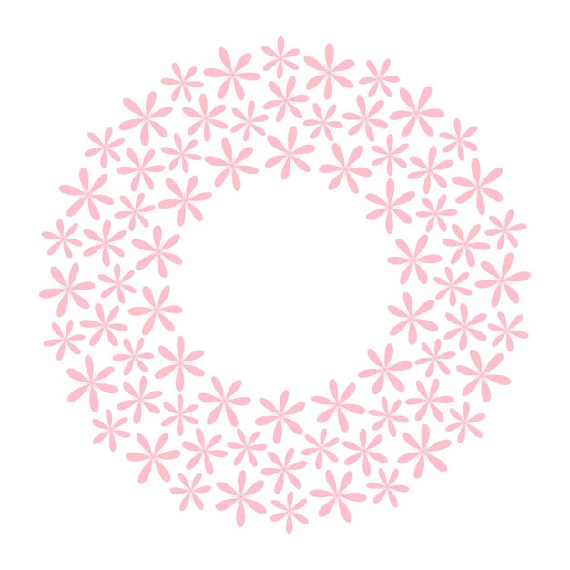 Flores estilizadas borde de marco circular en el concepto de plantilla de espacio de copia monocromático rosa suave de moda