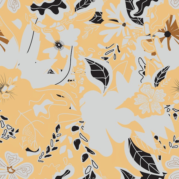 flores estilizadas en estilo plano dibujado a mano patrón vectorial sin costuras estilo retro