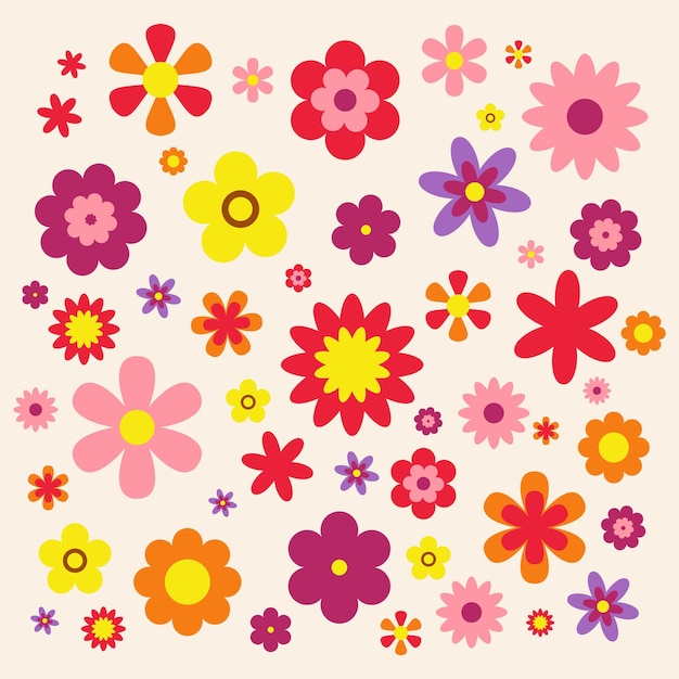 Flores de estilo plano aisladas en rosa Conjunto de coloridos íconos florales