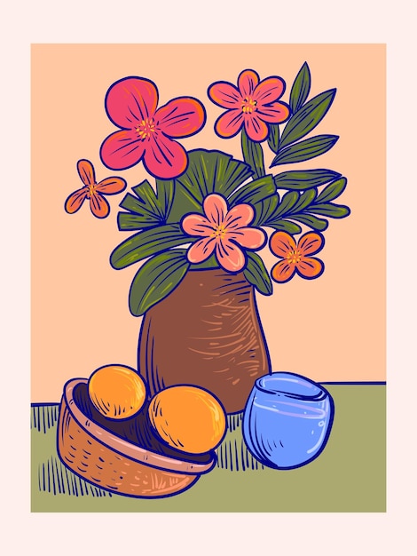 Flores exóticas dibujadas a mano plantas florales con contornos ilustración vectorial diseño de fondo