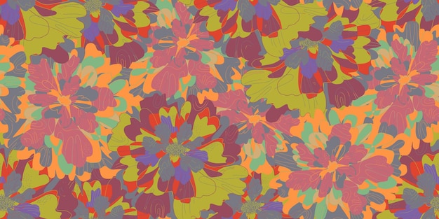 Flores de fantasía abstractas ornamentos florales variados motivos tropicales de verano con patrones superpuestos sin costuras
