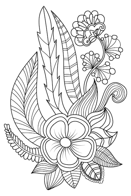 Vector flores de fantasía contorneadas página para colorear para adultos
