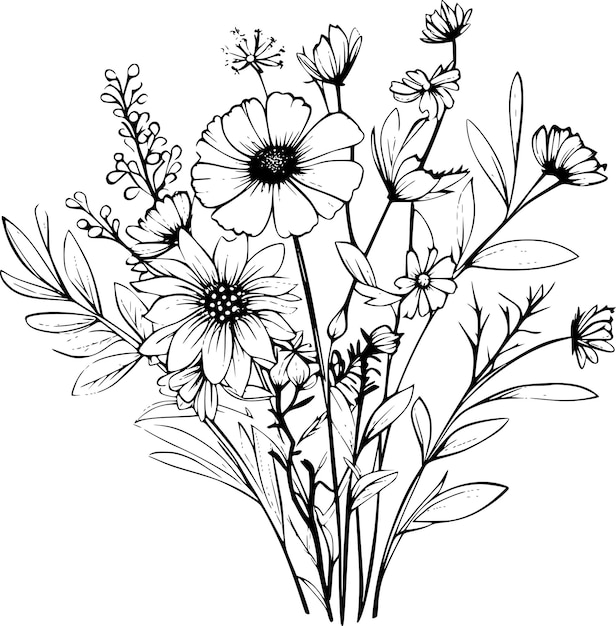 Flores en un fondo blanco aislado Ilustración botánica