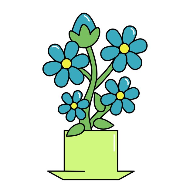 Vector flores frescas azul ramos abstractos jarrones geométricos con ramos de flores en una caricatura de moda