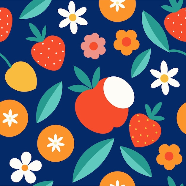 flores y frutas patrón sin costuras arte vectorial e ilustración