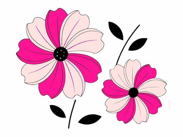 Flores de fucsia rosadas Diseño floral elegante dibujado a mano para impresiones textiles
