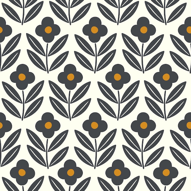 Flores de garabatos decorativos dibujados a mano silueta de patrón sin costura textura de flores sencilla escandinava