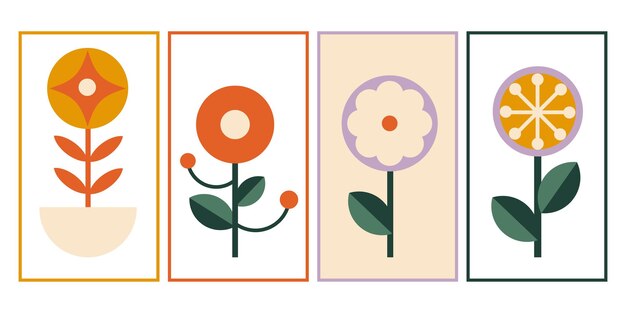 Flores geométricas modernas del cartel abstracto en estilo plano minimalista Bauhaus