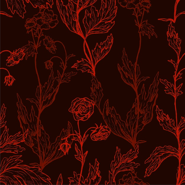 Flores de Geum Rivale, adorno decorativo de plantas silvestres. Patrón transparente de vector dibujado a mano. Diseño floral para fondo, envoltura, textil, papel pintado.