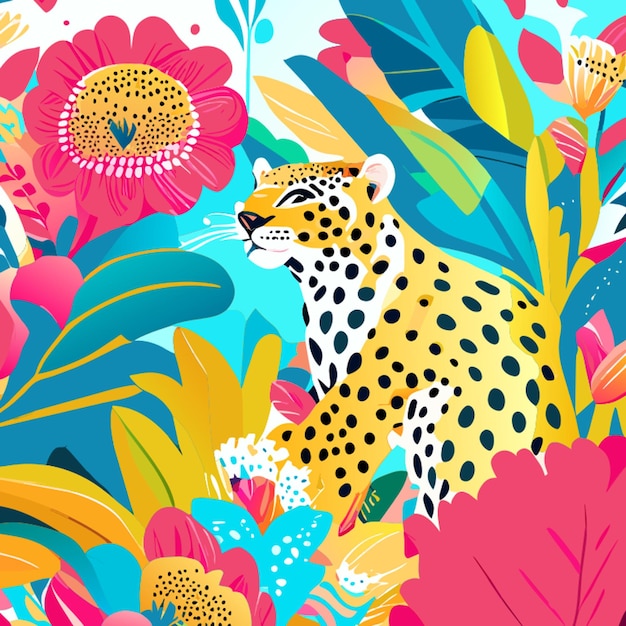 flores de guepardo acuarela colores pastel vectorial dibujado con fondo blanco clip art patrón sin costuras
