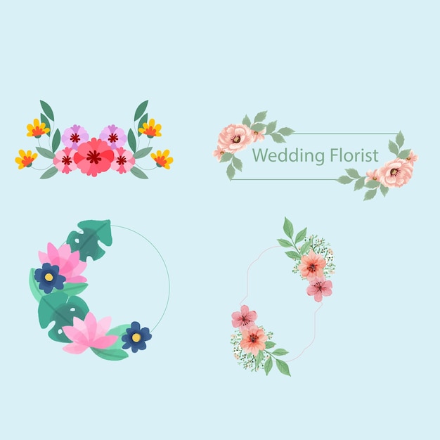 Flores de hierbas silvestres de campo Colección floral de acuarela Conjunto de ramos Frentes de marcos Ilustración