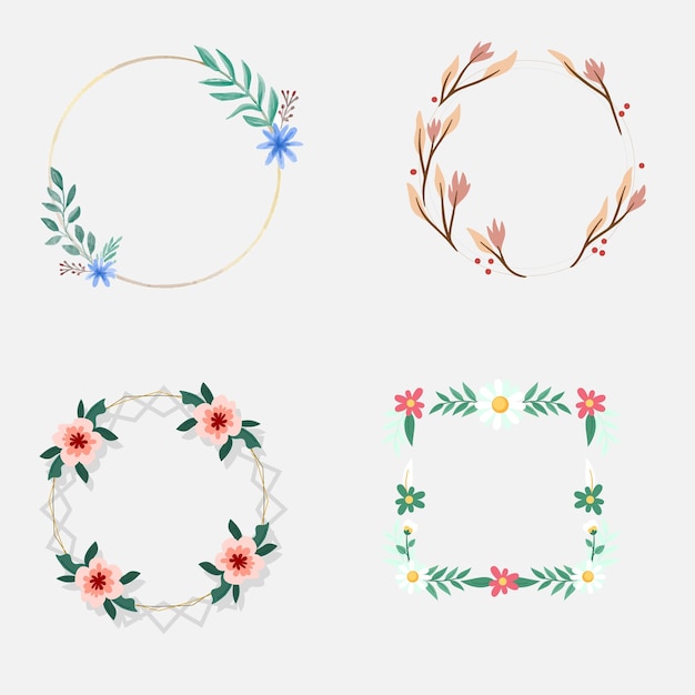 Flores de hierbas silvestres de campo Colección floral de acuarela Conjunto de ramos Frentes de marcos Ilustración