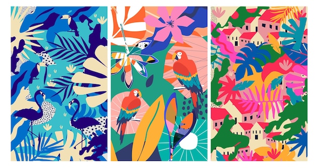 Flores y hojas coloridas Ilustración vectorial de fondo del póster
