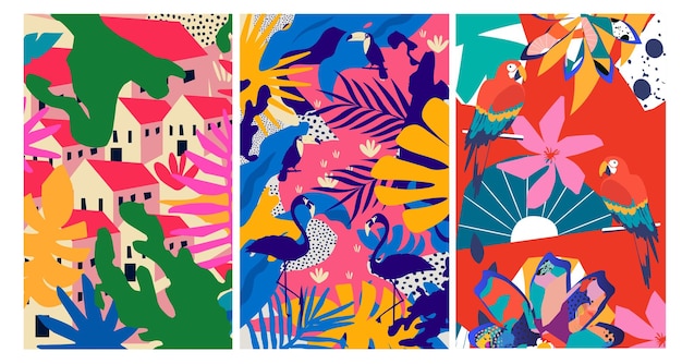 Flores y hojas coloridas Ilustración vectorial de fondo del póster