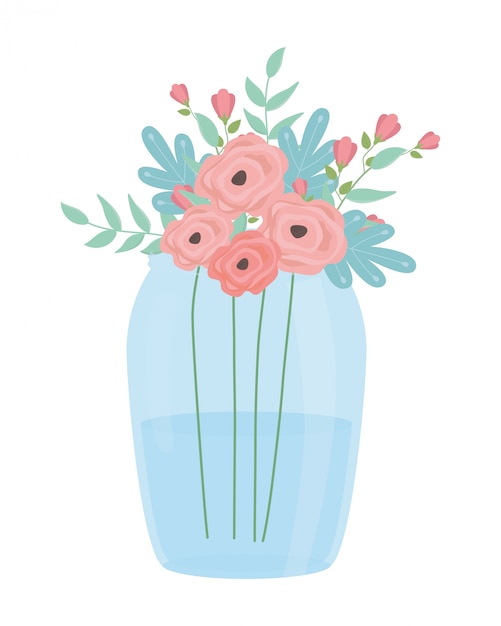 Flores y hojas dentro de maceta