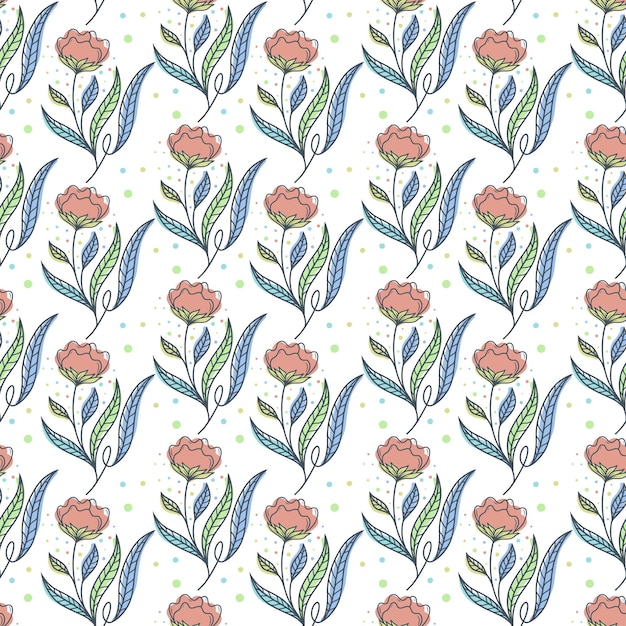 Flores con hojas de fondo pastel dibujado a mano