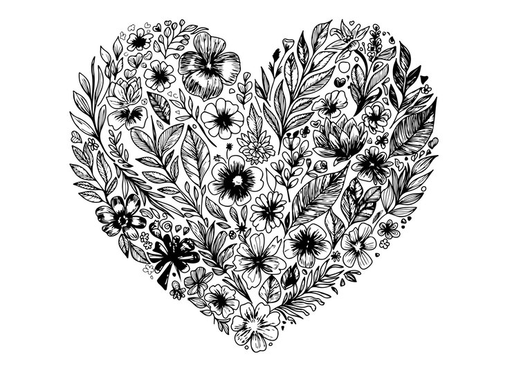 flores y hojas en forma de corazón