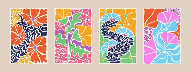 Flores y hojas formas de plantas abstractas arte de dibujo arte de pared para decoración del hogar Conjunto de portadas abstractas
