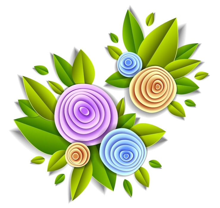 Vector flores y hojas hermoso diseño, ilustración vectorial en estilo de corte de papel. invitación de boda o tarjeta de felicitación romántica.