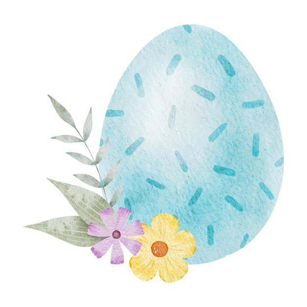 Vector flores y hojas de huevo de pascua azul concepto pascual con huevos de pascua con colores pastel ilustración de acuarela aislada plantilla para tarjetas de pascua cubre carteles e invitaciones