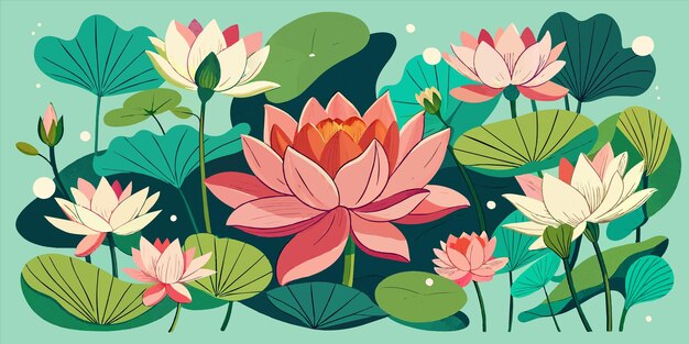 Vector flores y hojas de loto ilustración por persona