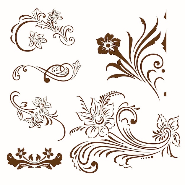 Vector flores y hojas con ornamentales