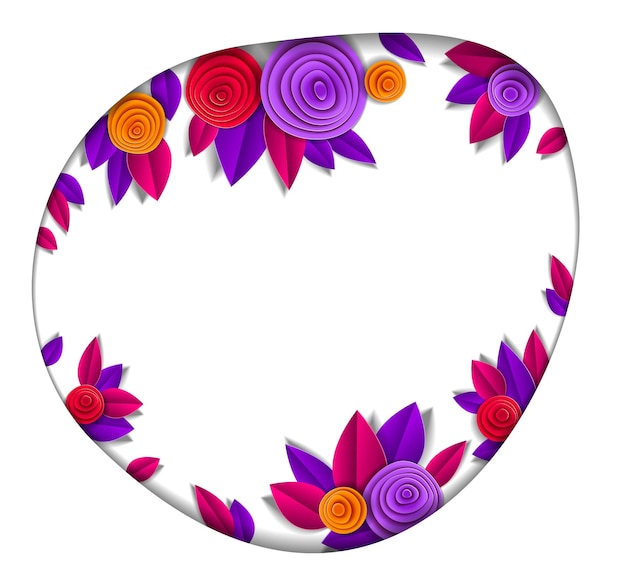 Flores y hojas de otoño hermoso fondo o marco con espacio de copia en blanco para texto, ilustración vectorial en estilo de corte de papel. Invitación de boda o tarjeta de felicitación romántica.
