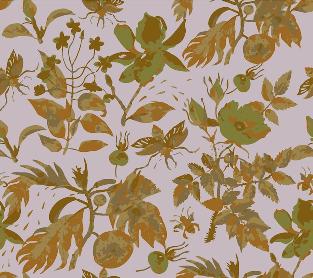 Flores con hojas patrón vectorial Patrón floral botánico