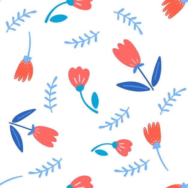 Flores y hojas de patrones sin fisuras fondo de estilo escandinavo