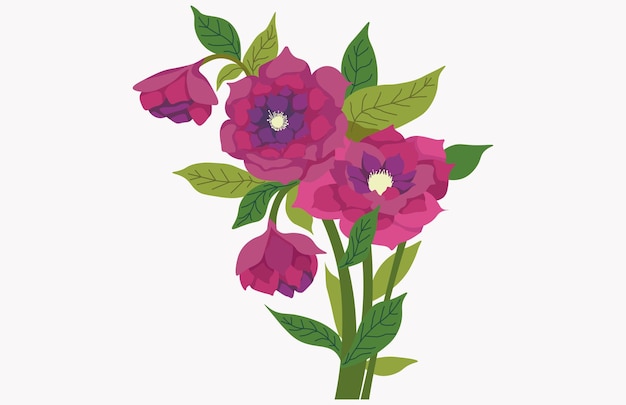 Flores con hojas ramos de flores Imagen vectorial de flores Impresión de arte de primavera