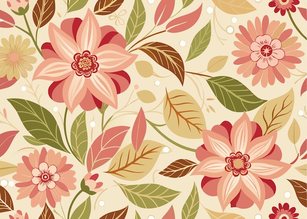 flores y hojas rosas sobre un fondo beige