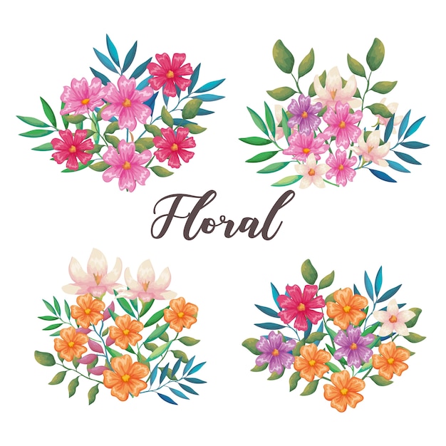 Vector flores y hojas set iconos decorativos