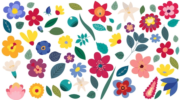 Flores hojas set vector aislado de diseño plano