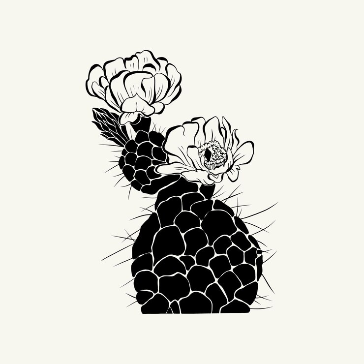 Vector flores, ilustración botánica. tinta negra, línea, estilo garabato.