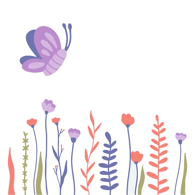 flores con ilustraciones de mariposas